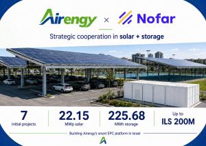 Airengy (TASE: ARNG) announces today that it has signed a framework agreement with Nofar Energy Israel Ltd Airengy will establish energy projects for Nofar Energy for approximately ILS 200 million.