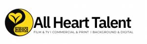 The All Heart Talent logo displayed on a light gray background. The logo features a yellow and black circular emblem beside the text “All Heart Talent.” Smaller text underneath reads: “Film & TV | Commercial & Print | Background & Digital.”