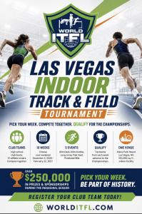 The World Indoor Track & Field League (WITFL), powered by TrackFIT 3D Intelligence™, today announced its inaugural 10-week Las Vegas Indoor Track & Field Tournament with events beginning December 4, 2026 through February 22, 2027 inside a 100,000+ square-foot venue to be erected on the vacant lot adjacent to the Alexis Park Resort This is the WITFL Las Vegas Indoor Track & Field Tournament Flyer. Pick Your Week. Compete Together. Qualify for the Championships. Las Vegas Indoor Track & Field Tournament December 4, 2026 – February 22, 2027 Alexis Park Resort • Las Vegas Powered by
