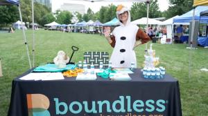 Boundless resource booth featuring a holiday-themed character during the All Disabilities Festival at Dorrian Green Park in Columbus, Ohio.