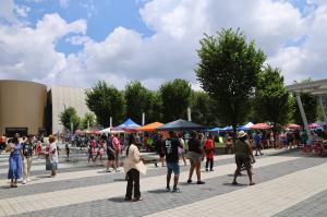 Festival attendees visit resource booths and enjoy activities during the All Disabilities Festival at COSI in Columbus, Ohio.