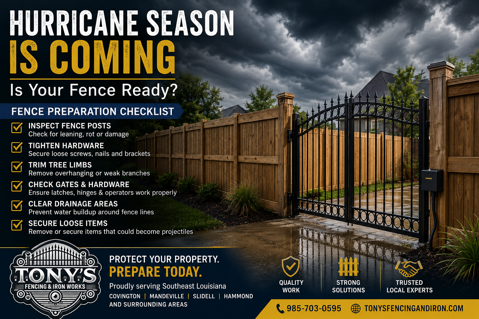 Tony’s Fencing & Iron Works Releases Hurricane Fence Preparation Guide