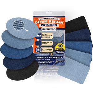 aZengear Iron-On Denim Repair Patches for Jeans (10 Pack) - 100% Cotton Heavy Duty, Wash-Proof
