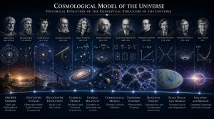 Portraits of world physicists and scientists associated with the development of modern physics, cosmology, quantum theory, relativity, and the scientific context of the Quantum Model of the Universe.