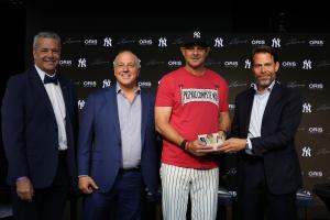 Image of John Howell, VJ Geronimo, Aaron Boone, and Rolf Studer at the June 2nd Oris Lou Gehrig Press Conference
