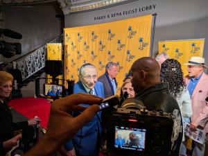 Movie Reviews and More host Brian Sebastian interviews Rabbi Marvin Hier on the red carpet at the 20th Annual Los Angeles Jewish Film Festival Opening Night Gala, Saban Theatre, Beverly Hills. Photo by ©MovieReviewsAndMore.