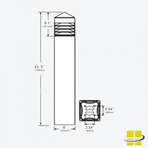 ARCO 40w Square Heavy Duty Vandal Resistant LED Bollard Light (Dimensions)