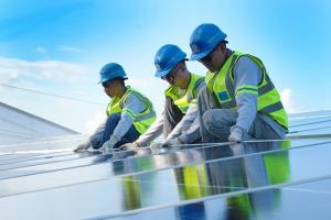 Solaren Renewable Energy Solutions Corp. in-house solar installers working on a solar project site in the Philippines with professional safety gear and installation equipment.