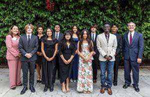 LBBA Vice President Martha Iturrioz (far left) and LBBA President Randall Fudge (far right) celebrate alongside the 2026 Long Beach Bar Association Scholarship recipients during the 67th Annual Scholarship Awards Dinner.