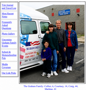 The Graham family poses beside its Volunteerism Journey Across America van during its 1998-1999 nationwide volunteer service tour.