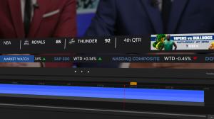 User interface of NewBlue Captivate's designer displaying a customizable scrolling crawl graphic for live broadcast and event productions.