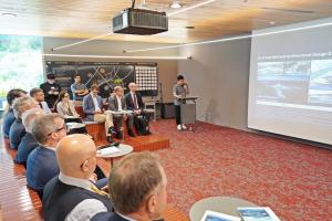 Amid a surprise visit by the delegation of European Union (EU) ambassadors to South Korea to the Gyeonggi Startup Campus in Pangyo Techno Valley, architectural AI startup STARCHIUM successfully demonstrated its design automation solution, raising expectations for future technology cooperation between South Korea and the EU CEO JungWan Lee explaining the service in front of the delegation of European Union (EU) ambassadors to South Korea