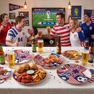 Wonderful Party – Red White & Blue Soccer Dinner Plates
