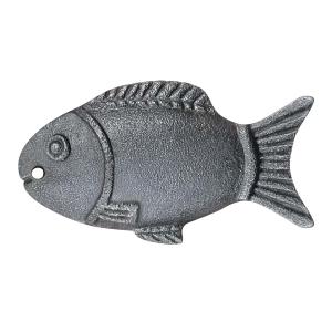 Fish-shaped cast iron cooking tool designed for use in boiling water and food preparation applications.
