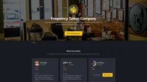 Frequency Tattoo Booking Page showing the shop artists and booking calls to action