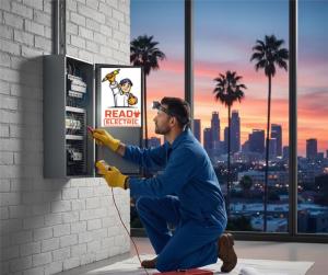 Ready Electric technician repairing a tripping breaker in Los Angeles.