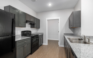 Reserve At Mott is proud to offer adults ages 55 and better a welcoming, affordable housing option designed to support an active and independent lifestyle in the heart of Lufkin Spacious apartment kitchen with modern appliances at Reserve At Mott.