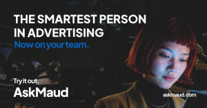 AdForum has announced the launch of Ask Maud, a new AI-powered research assistant that transforms the company’s extensive advertising archive into a conversational intelligence platform for agencies, brands, consultants and strategists Headline text in white introducing Ask Maud, overlaid on image of a person looking at a screen