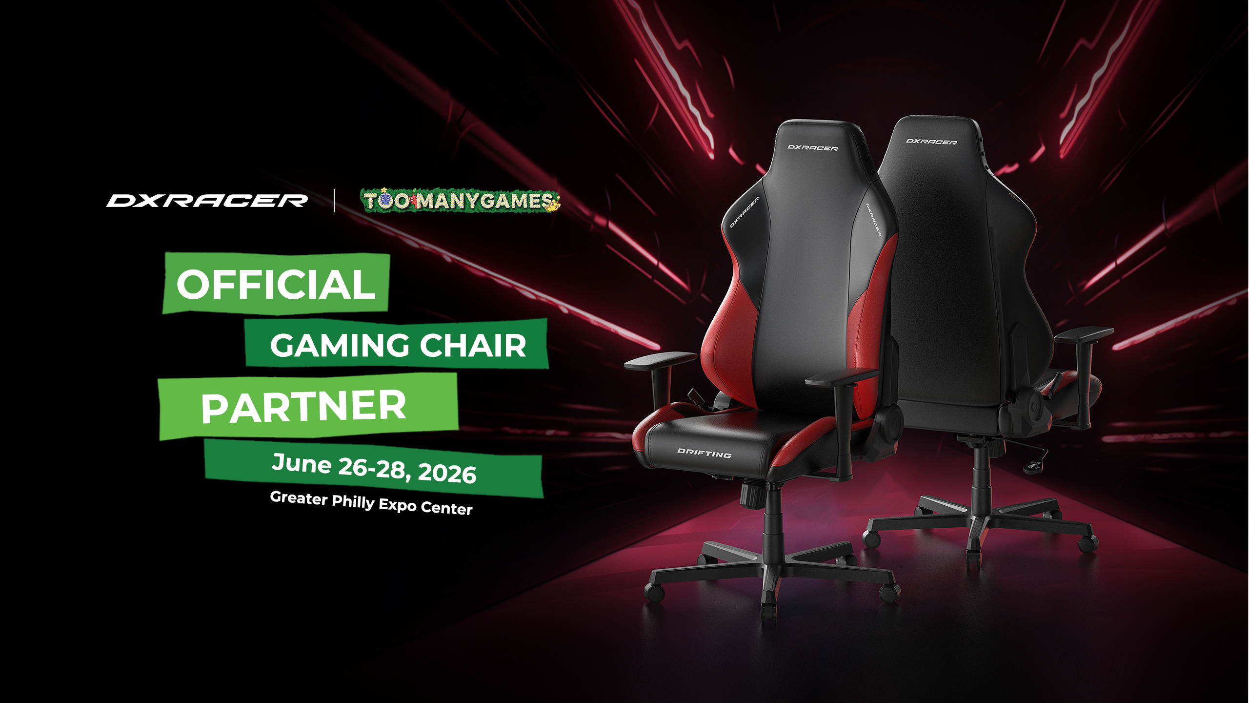 DXRacer Sponsors TooManyGames 2026 with Drifting Series Gaming Chair