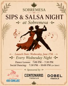 Beginning Wednesday, June 17, 2026, SobreMesa will launch “Sips & Salsa”, a new weekly gathering inspired by the Latin tradition of SobreMesa, the meaningful time spent around the table after a meal sharing conversation, laughter, and connection with family and friends
