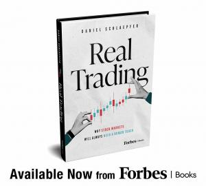 Book cover of "Real Trading" by Daniel Schlaepfer; book launch announcement