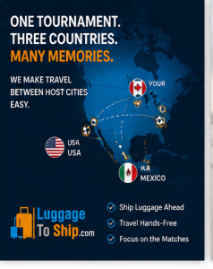 Map showing FIFA World Cup 2026 travel routes between host cities in the United States, Canada and Mexico.