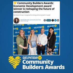 On May 27, a group of trailblazers gathered for the 2026 Guelph Today Community Builder Awards at The University of Guelph Ed Newton and Olivia receive the 2026 Economic Development Community Builder award for Kiwi Newton.