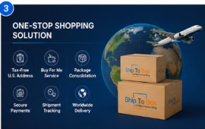 ShipToBox.com commerce platform offering package forwarding, secure payments, and global shipping.