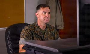 U.S. Marine Corps Maj. Nickolas Mohr, command data analytics and artificial intelligence officer, is pictured in his office at 2nd Marine Logistics Group (2nd MLG), Marine Corps Base Camp Lejeune, North Carolina.