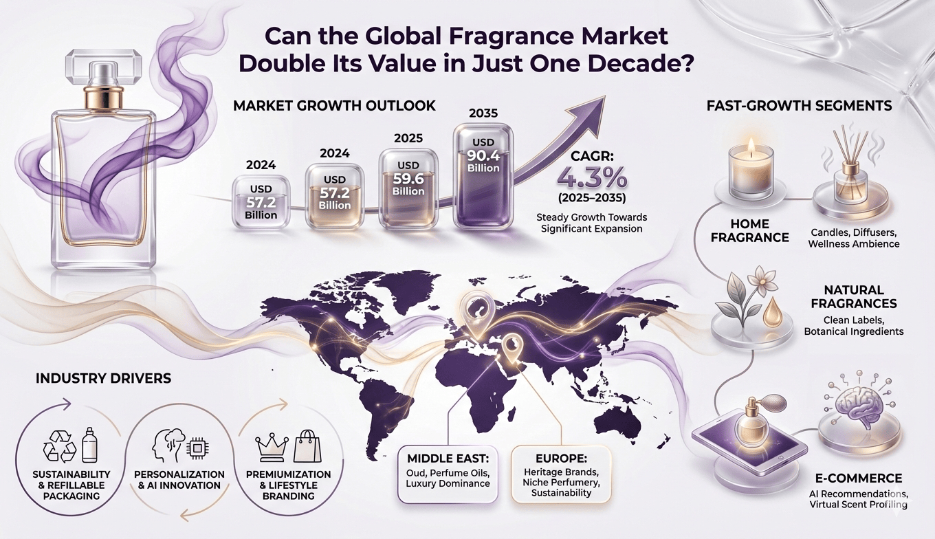 Fragrance Market to Reach USD 90.4 Billion by 2035 Driven by Sustainable Trends at 4.3% CAGR