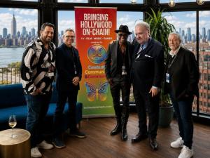 Nyhl Henson Welcolms Jerry Wonda to Technoatinment in Special event in New York City  Left to Right Wesley Ellul, John Dotson, Jerry Wonda, Nyhl Henson, Eddie Wenrick