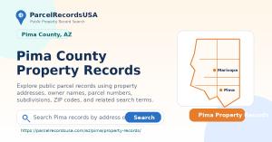 Pima County Property Records search page by ParcelRecordsUSA featuring public property information, parcel records, owner details, APN search tools, and property history resources.