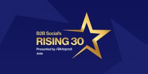 B2B Social's Rising 30 2026 logo featuring a gold star on a blue background, celebrating the 2026 class of emerging B2B social media leaders recognised by Oktopost.