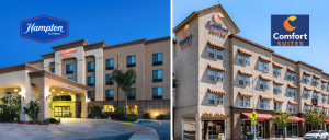 Visalia Comfort Suites & Hampton Inn renew their Certified Autism Center™ (CAC) designation from the International Board of Credentialing and Continuing Education Standards (IBCCES) by completing an autism-specific training and certification process Side-by-side images of Hampton Inn and Comfort Suites hotel buildings with their logos displayed at the top corners.