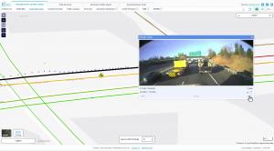 A dashcam image embedded on a map shows active roadwork impeding lanes