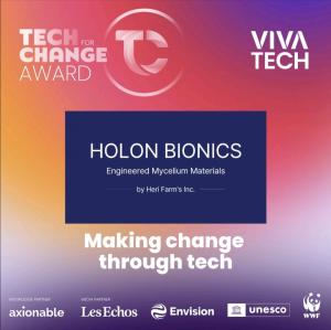 Official VivaTech 2026 Tech For Change recognition graphic featuring Holon Bionics by Heri Farm's Inc. as a selected startup in the Tech For Change program.