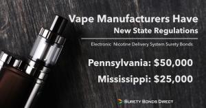 An image of a vaping device with the new surety bond amounts for vaping manufacturers in Pennsylvania and Mississippi.