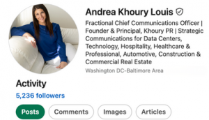Andrea Khoury Louis, Fractional Chief Communications Officer & Founder and Principal of Khoury Public Relations and Media Group