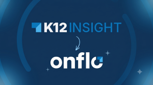 The K12 Insight logo with an arrow pointing to the Onflo logo