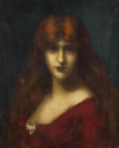 Oil on canvas Portrait of a Red-Headed Woman in Red by Jean-Jacques Henner (French, 1829-1905). Estimate: $3,000-$5,000