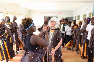 Eldonna and ladies dancing in traditional turkana outfits