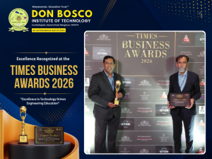 Dr. Nagabhushana B. S., Principal, and Dr. Guruprasad, Dean (Academics), receiving the Excellence in Technology-Driven Engineering Education Award for Don Bosco Institute of Technology (DBIT), Bengaluru, at the Times Business Awards 2026.