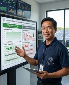 Comparison chart of monitored versus unmonitored solar system performance, showing the value of real-time solar monitoring for detecting issues, improving system efficiency, and protecting energy savings.
