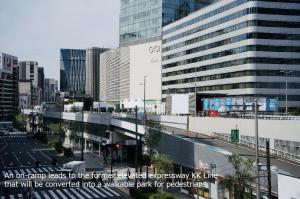 An on-ramp leads to the former elevated expressway KK Line  that will be converted into a walkable park for pedestrians