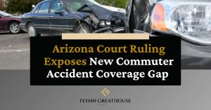 Accident Scene imagery with press release title, ‘Arizona Court Ruling Exposes New Commuter Accident Coverage Gap’.