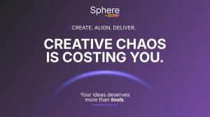 Purple promotional graphic for Sphere by 123RF featuring the headline