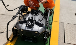 INMARVENCO technician prepares the CHASING X industrial ROV for offshore inspection deployment in Venezuela.
