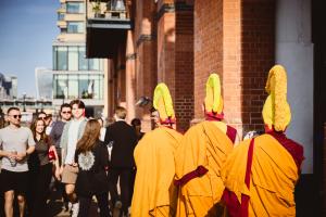 A major public Buddhist ritual on London’s South Bank has helped establish the Buddhist Film Festival as a new cultural fixture in the capital, after more than 50,000 people engaged with a live sand mandala installation at Oxo Gallery, Oxo Tower Wharf Three senior visiting Tibetan monks leave Oxo Gallery following the ceremonial dissolution of the sand mandala, ahead of the sand’s release into the Thames.