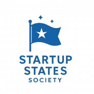 Startup States Society logo, a blue flag bearing a white star, the emblem of the organisation researching peaceful new country formation.