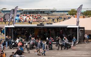 Pulse Drop Deck hospitality trailer displaying Harley-Davidson motorcycles at MotoGP Silverstone | The Clear Idea
